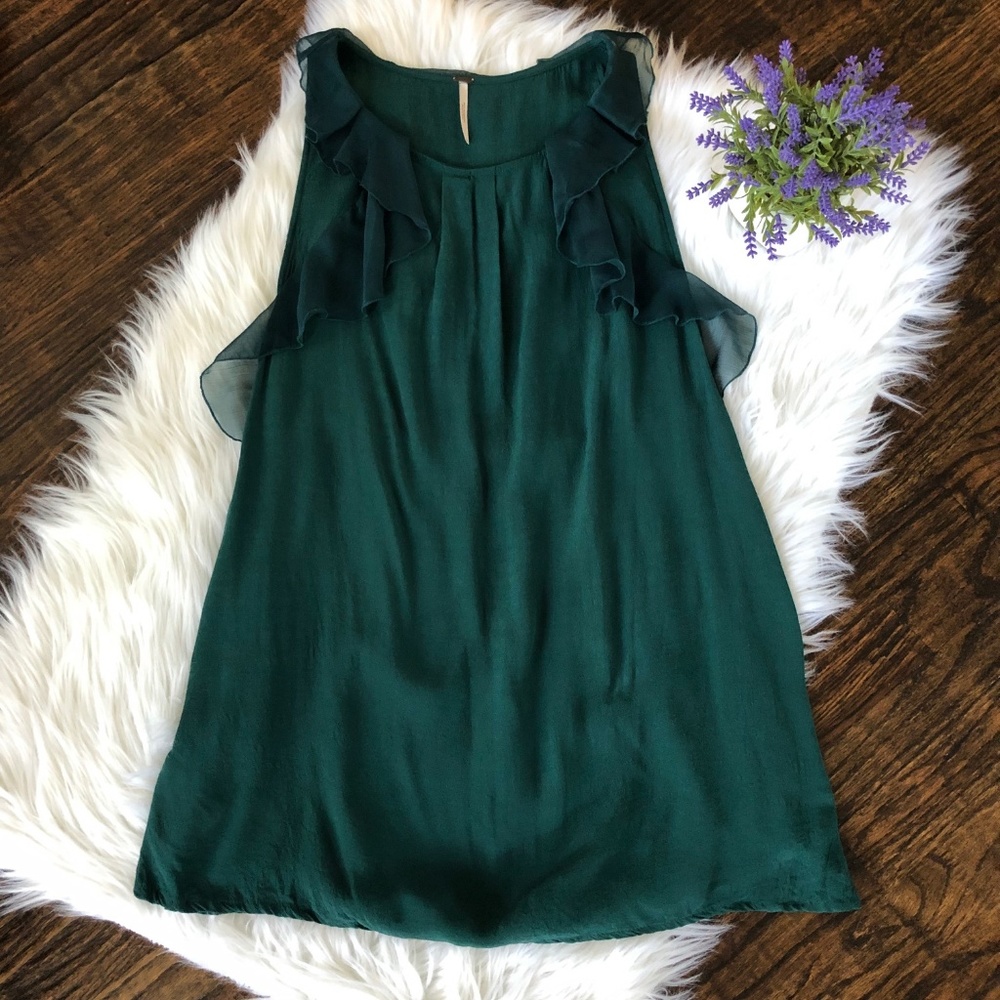 Free People Teal Ruffle Boho Mini Shift Dress Sz12